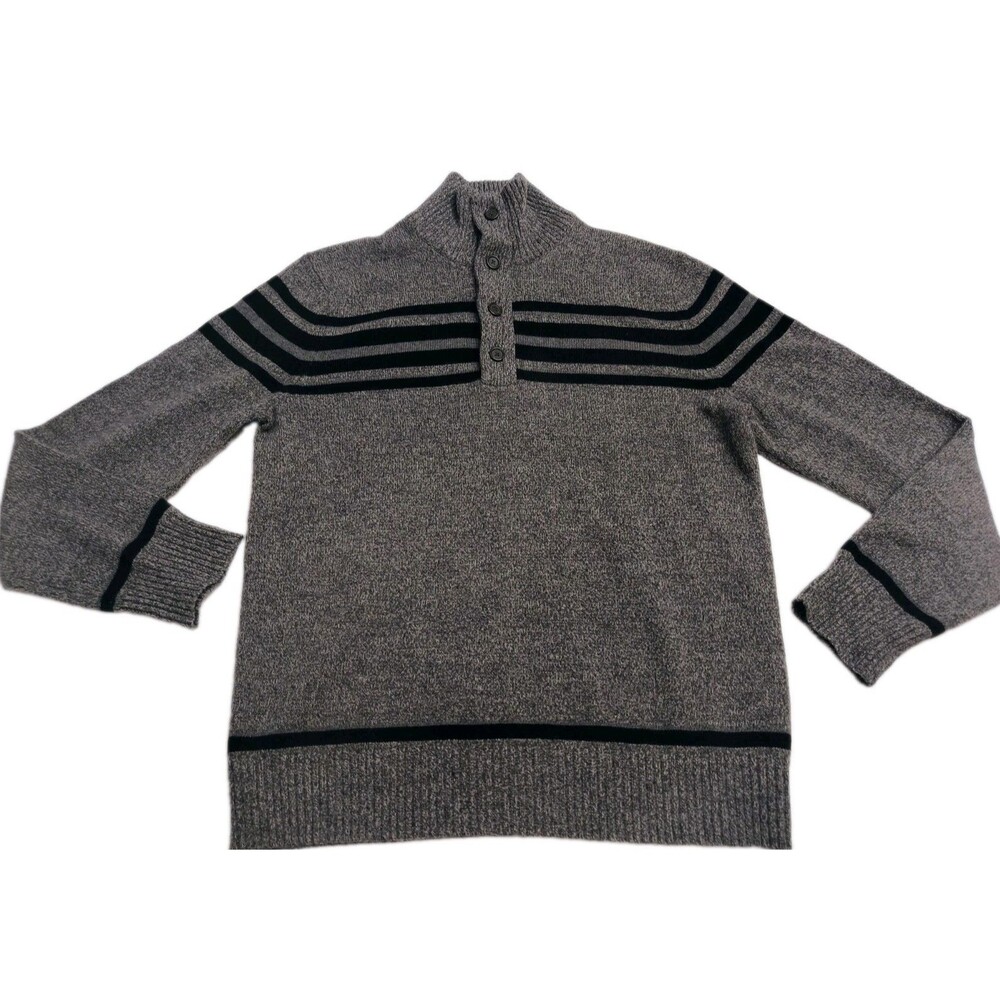 Banana Republic Men’s L Wool Blend Italian Yarn Gray High Neck Striped Sweater